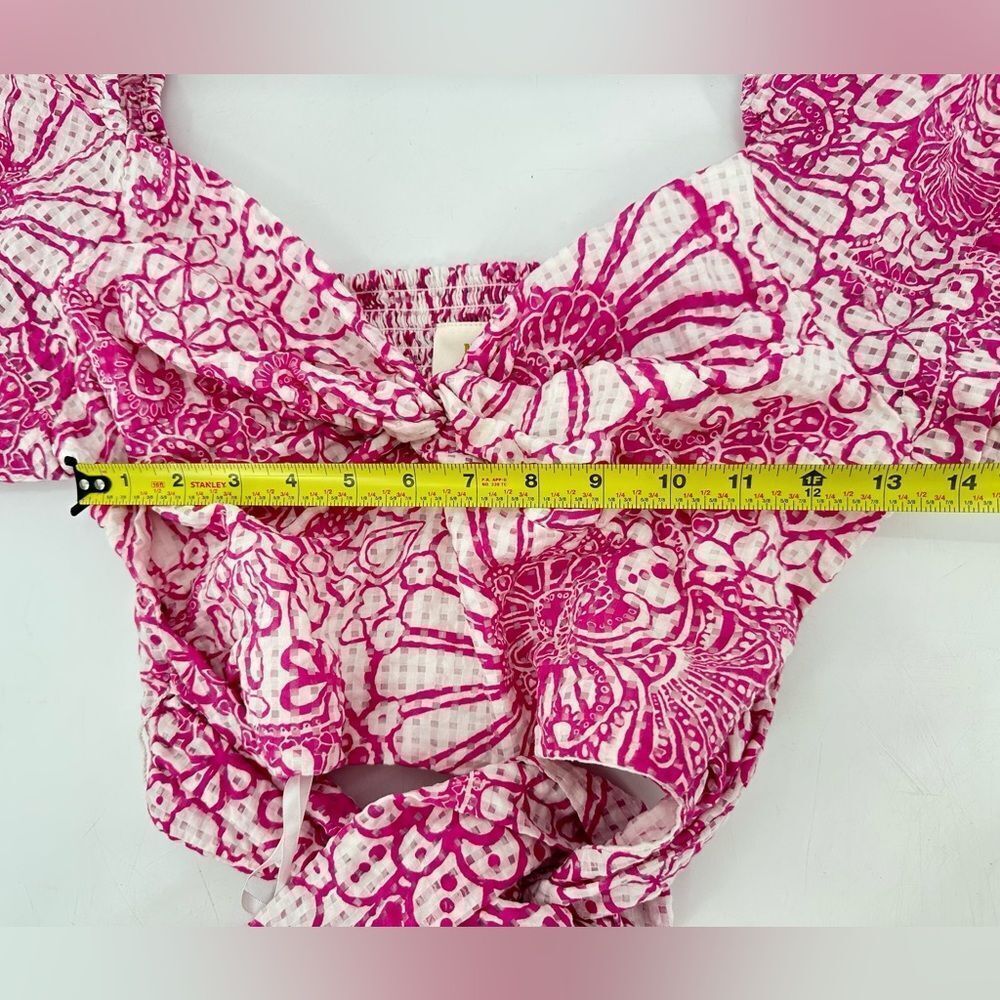 Anthropologie Pink & White Printed Puff-Sleeve Cropped Top - Picture 10 of 10